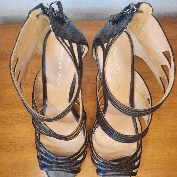 Badgley Mischka Black Sexy Stilettos Heels Animal Print Leather Sole Womens Sz10 - Picture 6 of 10